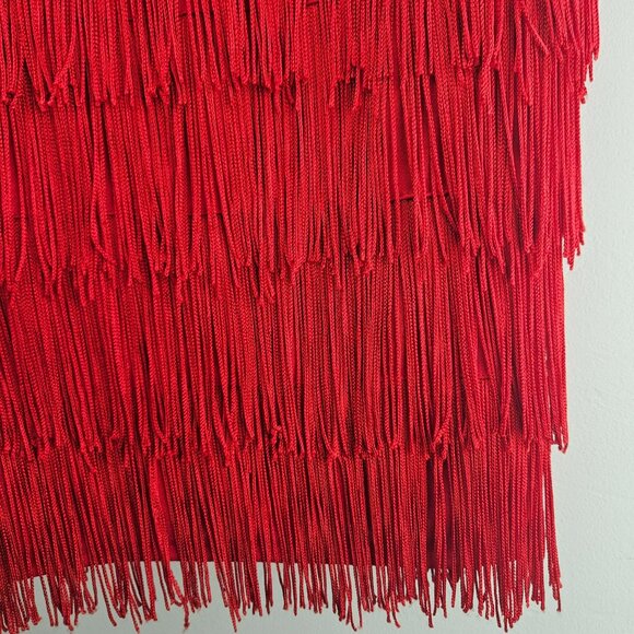 Elegant Red Fringe Midi Dress - Picture 3 of 13